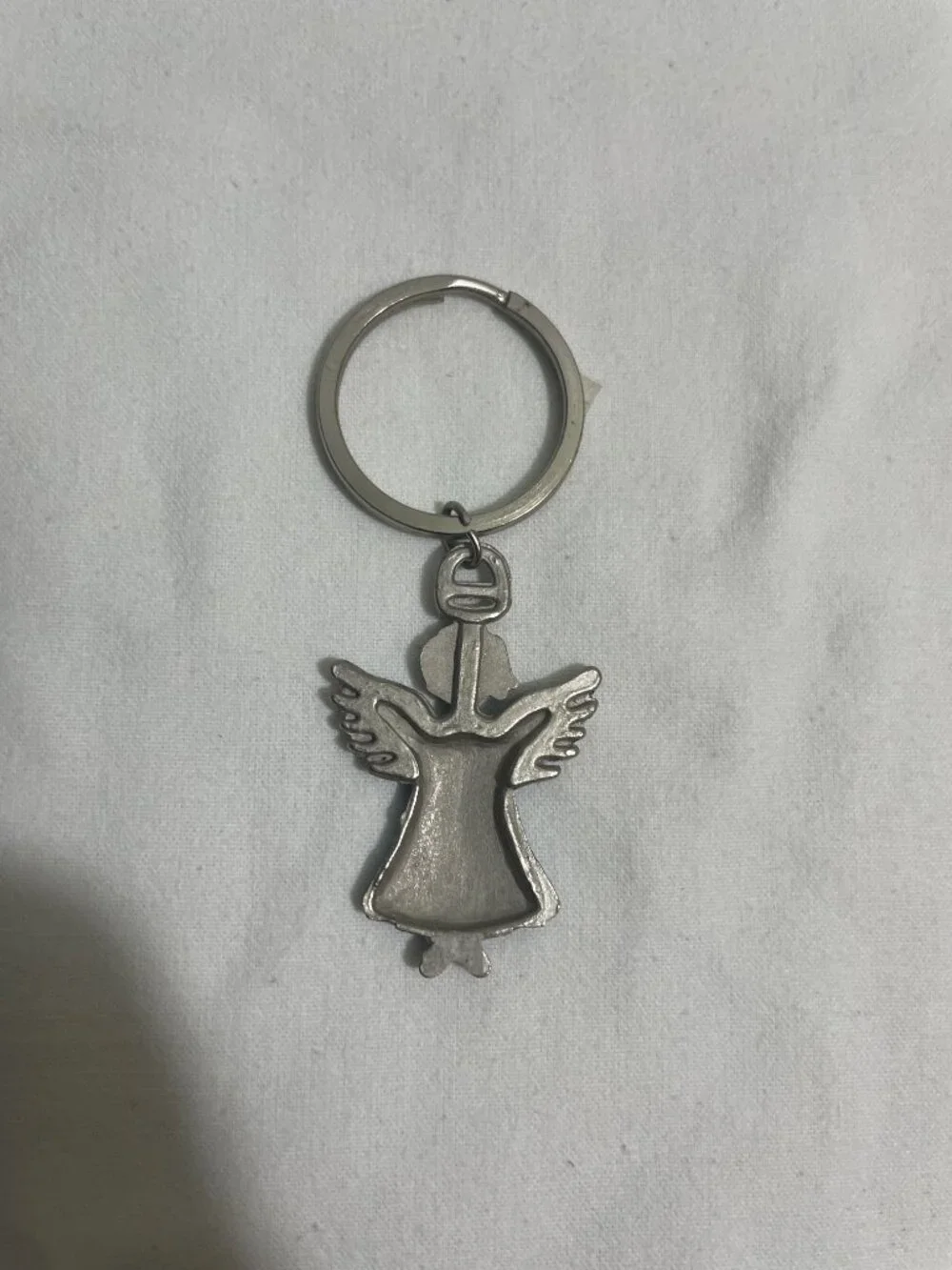 Vintage Blue Angel Keychain Silver Tone Metal Enamel Heart Guardian Angel Key